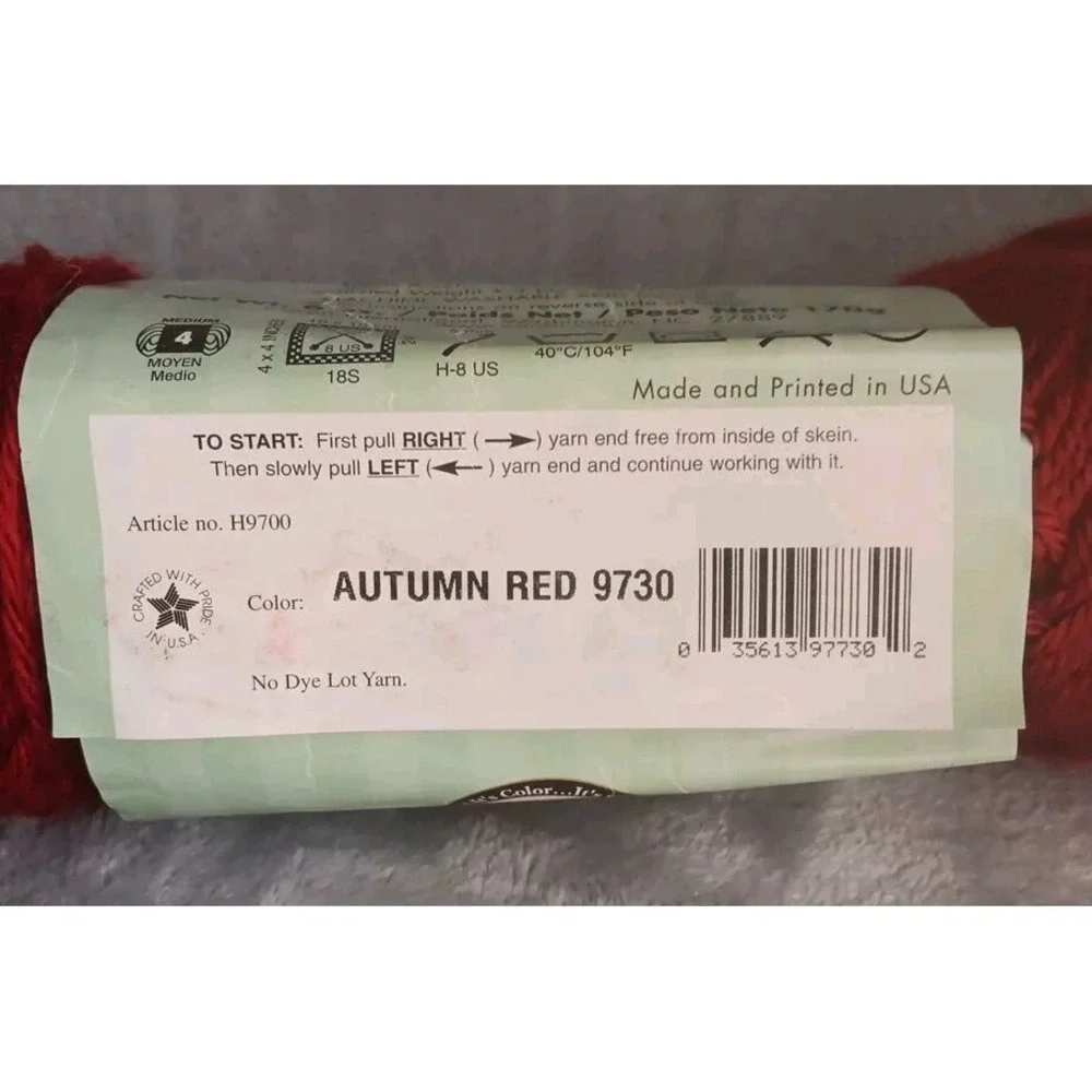 Caron Simply Soft Yarn 6oz Skein's‎ 100% Acrylic 4 Ply Medium Autumn Red 9730